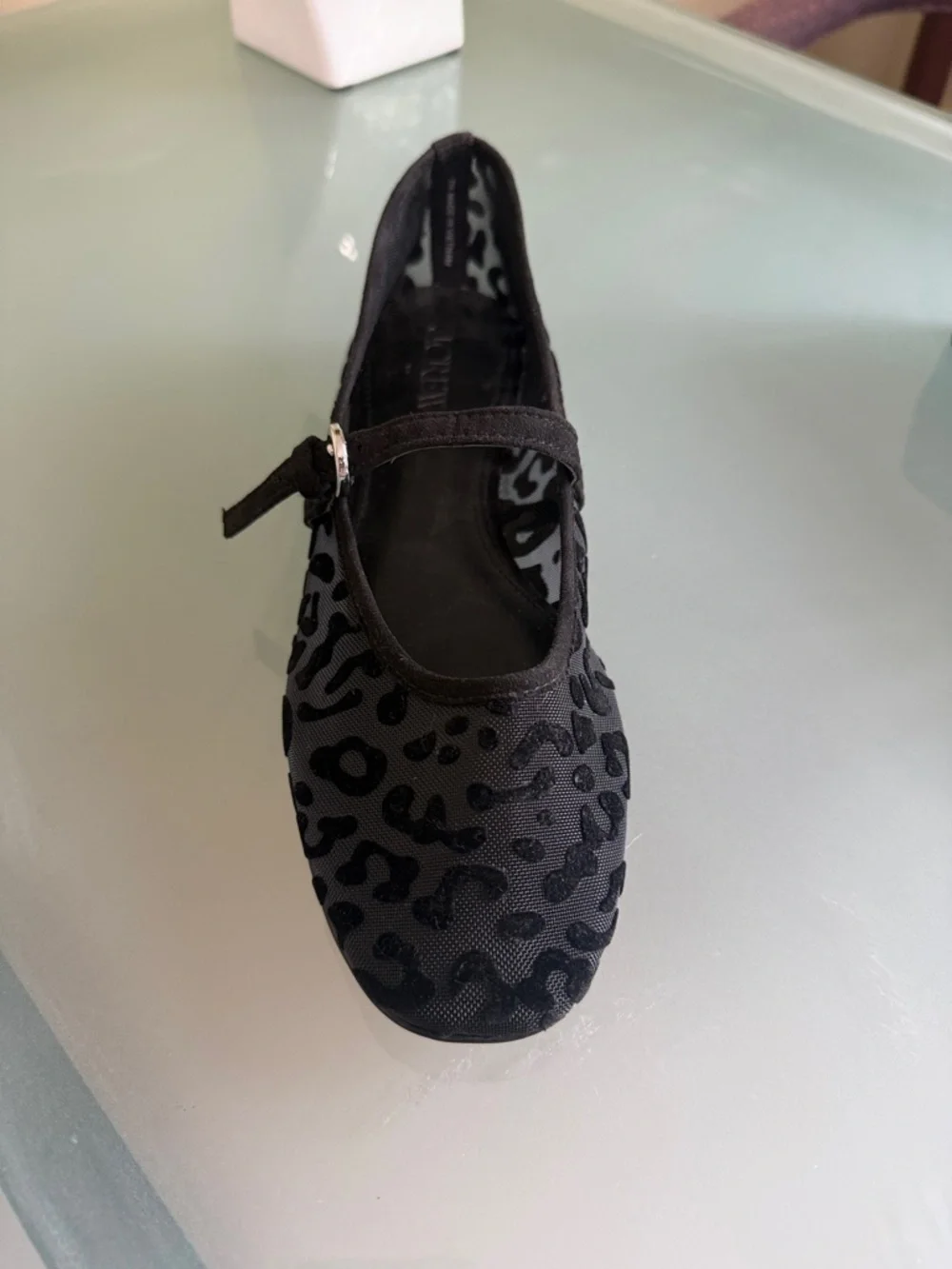 J. Crew Black Sheer Leopard Print Mary Jane Flats Size 7 Mesh Ballet Flats